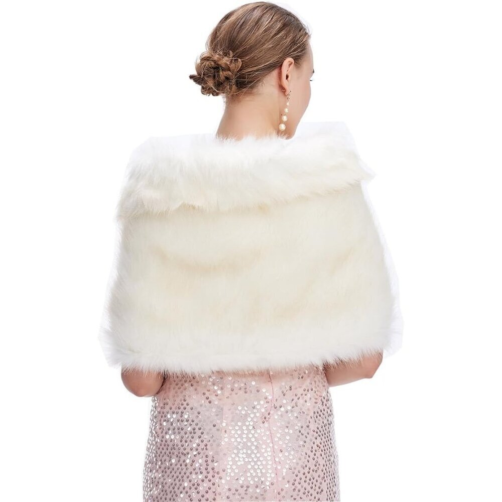 Women's Faux Fur Shawl Wrap Cape for Bridal Wedding Formal Events Blue - Picture 4 of 4